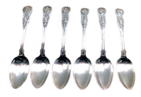 A matched set of six Victorian silver King's pattern dessert spoons, initial engraved, London 1839 and 1847, 12.63oz.