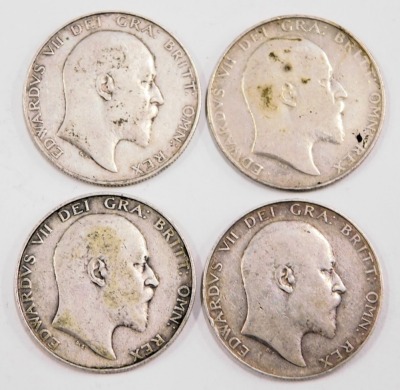 Four Edward VII silver half crowns, comprising 1908, 1906, 1902 and 1907, 55.5g all in. (4) - 2