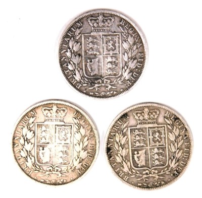 Three Victorian silver half crowns, comprising 1883 (x2) and 1875, 41.2g all in.