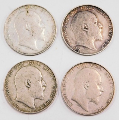 Four Edward VII silver half crowns, comprising 1906, 1909, 1902 and 1910, 55.9g all in. (4) - 2