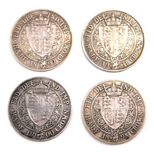 Four Victorian silver half crowns, comprising 1900, 1898, 1899 and 1901, 27.8g all in. (4)