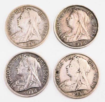 Four Victorian silver half crowns, comprising 1900, 1898, 1899 and 1901, 27.8g all in. (4) - 2