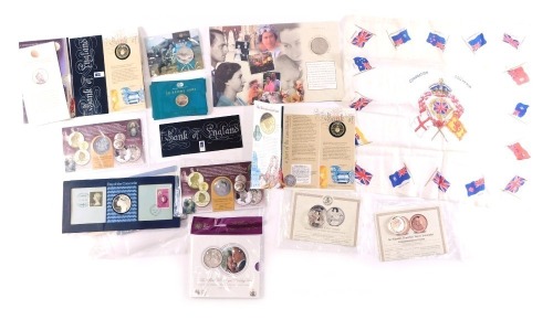 UK coin packs, comprising 1994 United Kingdom Britain uncirculated two pound coin Celebrating the Tercentenary (x2), a twenty krone 2002 German mint collections coin, a Golden Wedding 1997 crown, Diamond Jubilee 2012 commemorative coin (x2), Battle of Bri