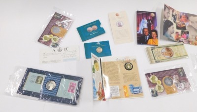 UK coin packs, comprising 1994 United Kingdom Britain uncirculated two pound coin Celebrating the Tercentenary (x2), a twenty krone 2002 German mint collections coin, a Golden Wedding 1997 crown, Diamond Jubilee 2012 commemorative coin (x2), Battle of Bri - 2