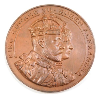 An Edward VII and Queen Alexander commemorative medallion, to commemorate the visit to the city of Cardiff, in Queen Alexandra Dock 13th July 1907.