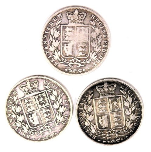 Three Victorian and later silver half crowns, comprising 1846, 1833 and 1885, 41.4g all in. (3)