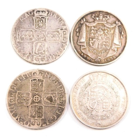 Four Queen Anne and later silver half crowns, comprising 1816, 1707, 1700 and 1834, 42.7g all in. (4)