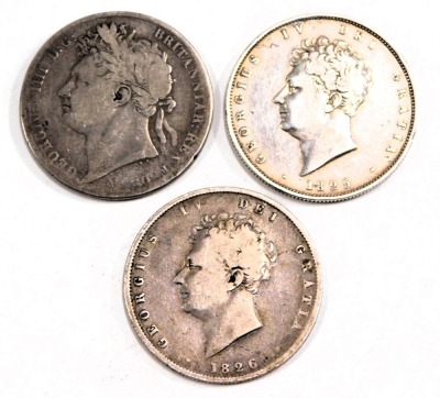 Three George IV and later silver half crowns, comprising 1825, 1826 and 1820, 41.1g all in. - 2