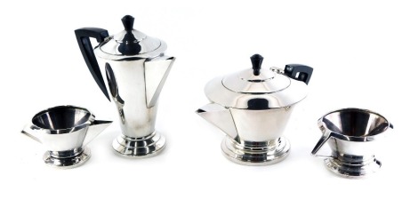 A Kavin silver plated Art Deco four piece tea set, with ebonised knops and handles.