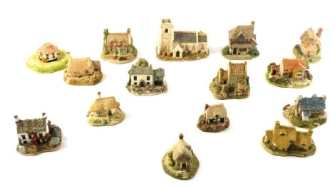 A collection of Lilliput Lane and other ceramic cottages, to include Mrs Pinkerton's Post Office, St Mary's Church, Jones The Butcher Shop. (some pieces AF)