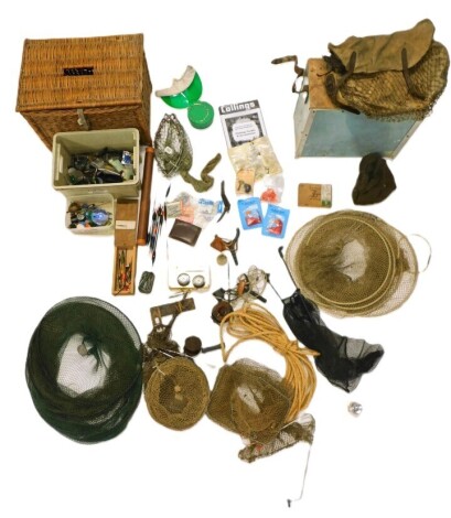 A quantity of fishing tackle, to include fishing basket, landing nets, fishing box, etc.