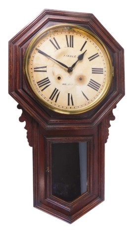 A 19thC American Ansonia wall clock, the printed dial signed Tingle Holbeach, in an oak case, 80cm high.