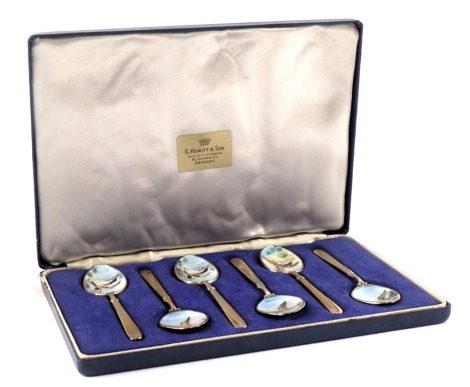 A set of six Elizabeth II silver gilt and enamel teaspoons, each decorated with a pheasant, Birmingham 1970, by W.W. Godwin and Son Ltd, 3.05oz gross, in fitted case.