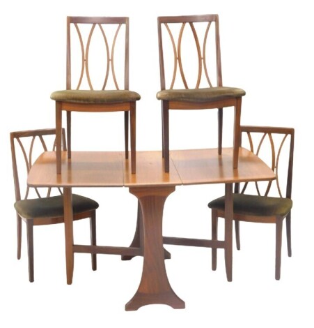 A G Plan teak part dining suite, comprising drop leaf table and four dining chairs. (AF)