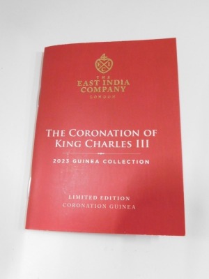 An East India Company Coronation of King Charles III 2023 gold guinea, limited edition number 350/550, in presentation box with certificate. - 4