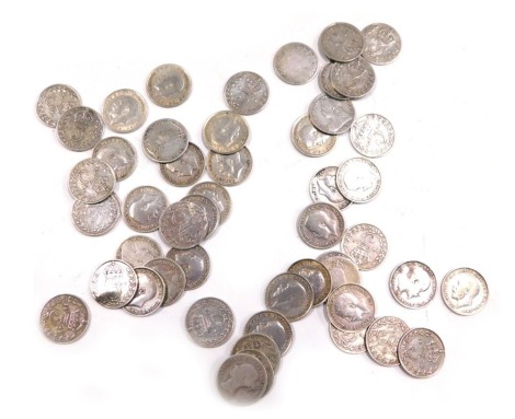 Various Queen Victoria and later silver threepences, various dates, 68g.