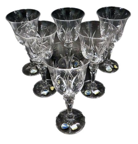 A Bohemia Crystal set of six wine glasses, boxed.