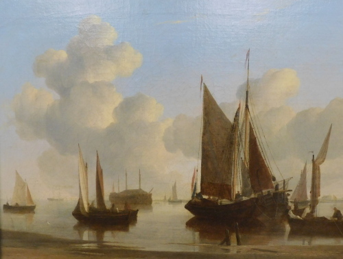 19thC British School. Fishing boats and masted ships off the coast, oil on canvas, 34.5cm 45.5cm.