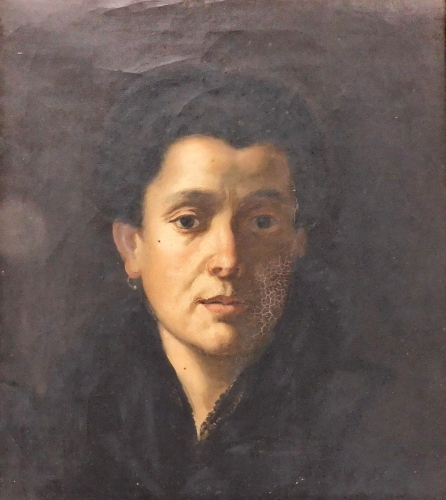 19thC Continental School. Head and shoulders study of a woman, oil on canvas, indistinctly inscribed verso, 36.5cm x 32cm.