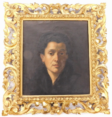 19thC Continental School. Head and shoulders study of a woman, oil on canvas, indistinctly inscribed verso, 36.5cm x 32cm. - 2