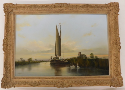 Alan J. Canham (20thC). Sailing barge, oil on canvas, signed, 59cm x 90cm. - 2