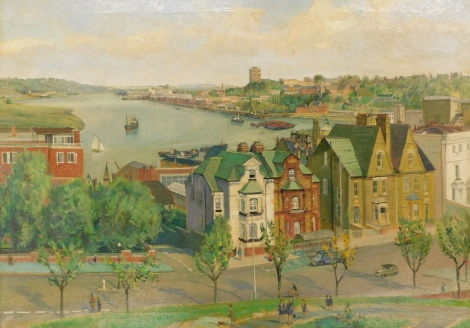 Alfred J. Peachey (20thC). River Medway, oil on canvas, signed, dated (19)74 and titled verso, 70cm x 101cm. Label verso Francis Iles Galleries Rochester.