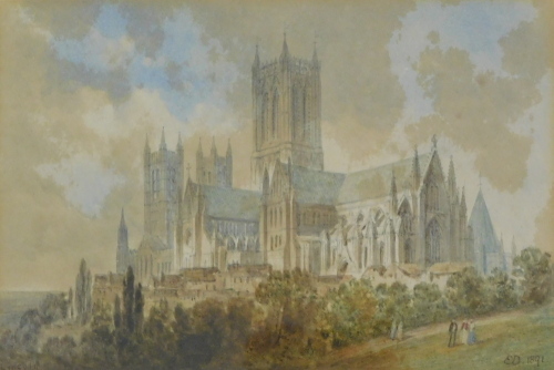 E.D. (19thC). Lincoln Cathedral, watercolour, iitialled and dated 1891, 16cm x 24cm. Stamped verso J.D. Wheeldon Lincoln.