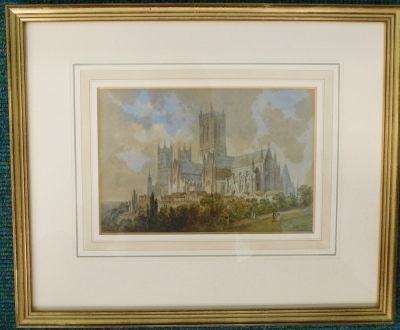 E.D. (19thC). Lincoln Cathedral, watercolour, iitialled and dated 1891, 16cm x 24cm. Stamped verso J.D. Wheeldon Lincoln. - 2