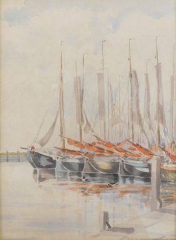 Cecil Thomas Hodgkinson (1895-1979). A view of a marina with moored boats, watercolour, signed, 30cm x 23cm.