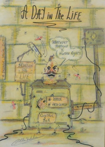 Charles Bronson (b.1952). A Day in the Life, mixed media, signed, 29.5cm x 21cm.