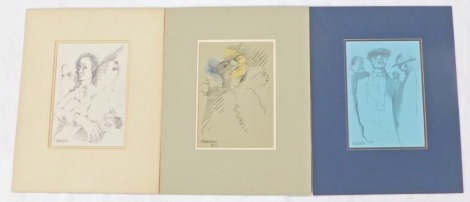 John Hopkinson (b.1941). Three pictures, comprising Three figures, pastel, signed and dated (19)89, 29cm x 20cm; Portrait study, pencil, signed, 29cm x 20cm, and Four figures, pencil, signed and dated (19)89, 29cm x 20cm. (3)