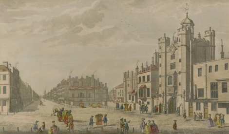 18thC coloured print. A view of St. James's Pall Mall, 25.5cm x 39cm.