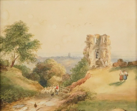 B.J. Leigh (19thC). Beeston Castle, watercolour, titled label verso, dated 1840, 18cm x 21cm.