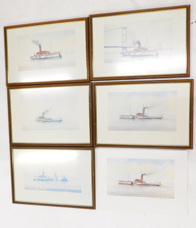 David C Bell (b.1950). Six Artist signed coloured prints, paddle steamers, 45cm x 64cm.