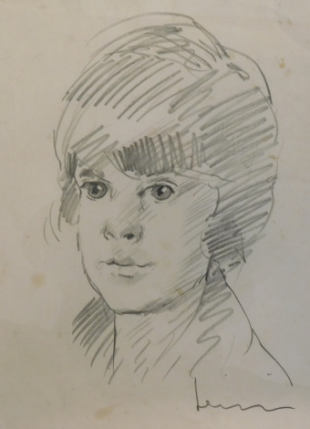 Robert Lenkiewicz (1941-2002). Portrait of a young boy, pencil, 33cm x 25cm.