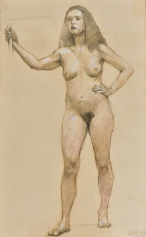 W.B. (20thC). Life nude study, pastel with highlight, initialled and dated (19)47, 48cm x 29cm. Gallery Label verso Francis Iles Galleries Rochester.