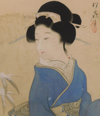 Japanese School. Portrait of a lady, watercolour, signed, 26cm x 22cm.