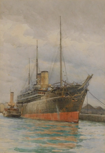 19thC/20thC. Steamer ship in harbour, watercolour, indistinctly signed and dated ('05), 34cm x 23cm.