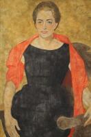 Louay Kayyali (Syrian 1934-1978). Three quarter length seated portrait of Jacqueline van den Brande