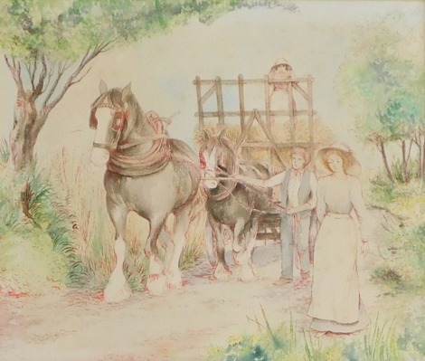 Kate Fitzsimmons (20thC). Hay collecting, watercolour, signed, 29cm x 34cm.