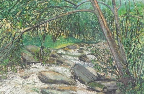 E.A. Manning (20thC). Woodland stream, oil on board, signed, 58cm x 89cm.