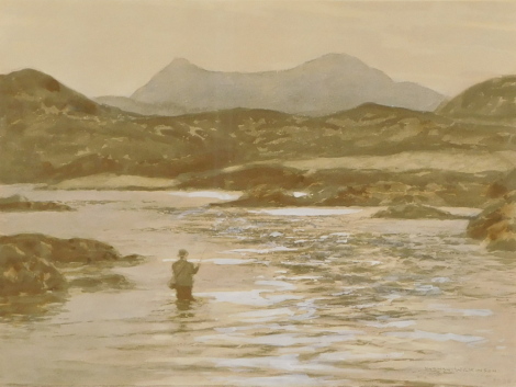 Norman Wilkinson (1878-1971). Fishing on the Syke Fly Fishing, artist signed coloured print, 36cm x 46cm.