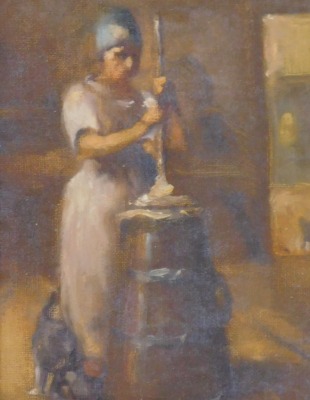 Henry Rayner (1902-1957). Washerwoman, oil on canvas, 21cm x 16cm.