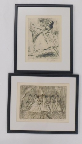 Henry Rayner (1902-1957). Ballerina, dry point etching, signed and titled, 28cm x 20cm and another Les Sylphides (2).