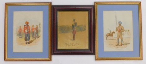 19thC School. Royal Artillery Uniform YEar 1854, watercolour, titled and dated, 24cm x 19cm and two framed prints - 15 Sikhs, The 13th Bengal Lancers (3).