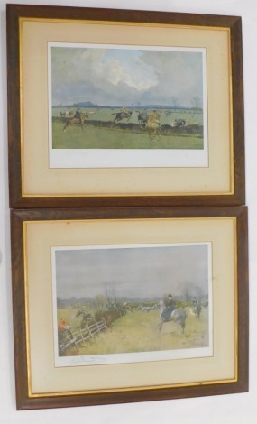 Lionel Louis Edwards (1874). Hunting scenes, artist signed coloured prints - pair, 40cm x 52cm (2).