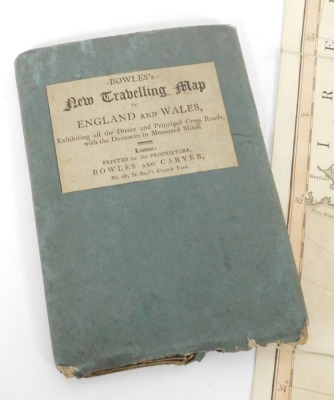 A late 18thC Bowles's New Travelling Map of England and Wales, exhibiting all the direct and principle cross roads: with the distances in measured miles, printed for the proprietors Bowles and Carver, number 69, with slipcase, 61.5cm x 54.5cm. - 3