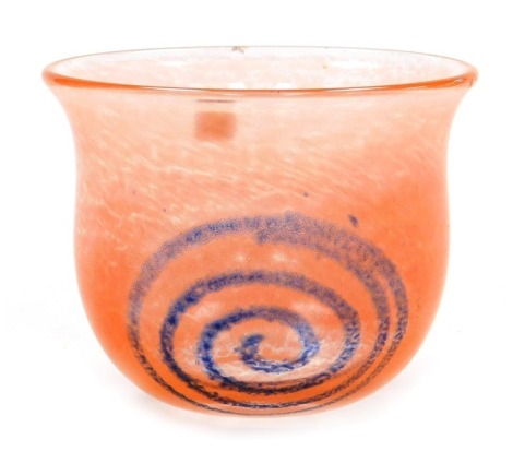 A Royal Krona Sweden glass vase, with a blue swirl and orange ground decoration, etched to base Krona Atelje, bears label, 10cm high. (AF)