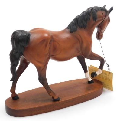 A Royal Doulton pottery equestrian sculpture of Max, brown matt, raised on an oval vase, printed marks, 25cm wide. - 2