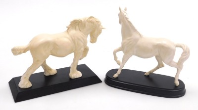 A Beswick matt white equestrian figure of Spirit of Earth, raised on a titled base, 29cm wide, together with a Royal Doulton figure of Spirit of the Wind, raised on a titled oval base, 24cm wide. (2) - 2